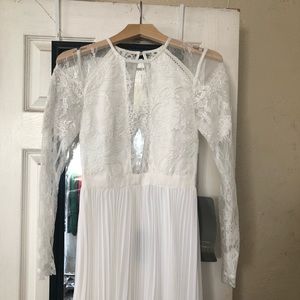 asos edition long sleeve lace bodice maxi wedding dress with pleated skirt